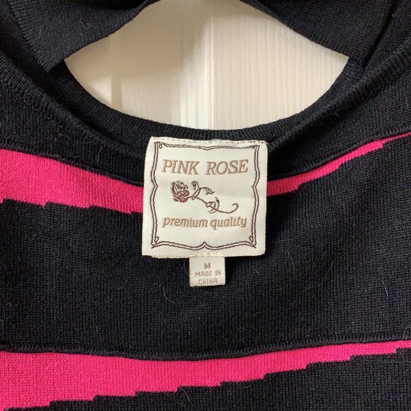 🌷3 for$20🌷Pink Rose, US M, Black & Pink Stripe Short Sleeve Bow Cut Out Dress - Picture 6 of 8